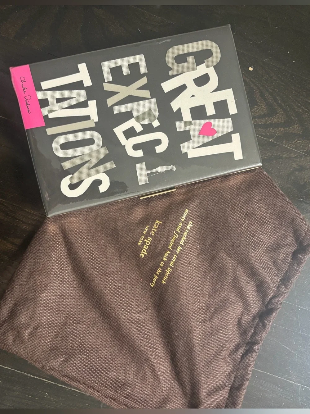 Kate spade clutch Black 'Great Expectations' Book NWT & dustbag